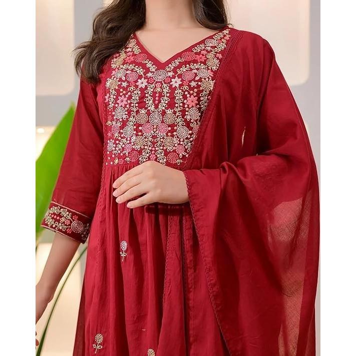 Dámský etnický indický set Kurti, kalhoty a Dupatta z viskózového hedvábí pro společenské události