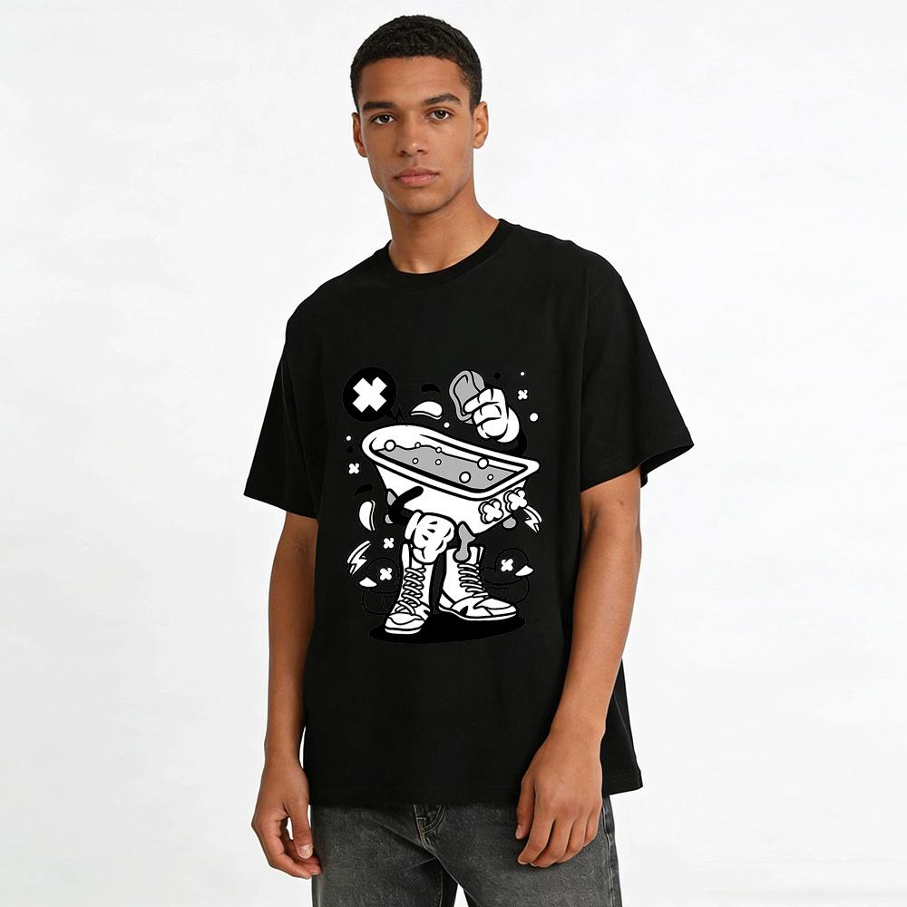 Funny Bathtub Character Print Tshirt Trendy Casual Cool Short Sleeve Pure Cotton T-shirt