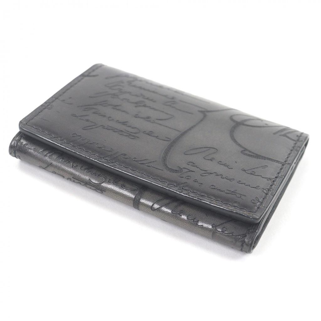 Excellent BERLUTI Card Case Inbuia Calligraphy script black leather mens Used