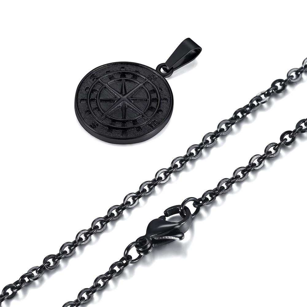 Gold Color Mens Compass Necklaces,Vintage Viking North Star Anchor Medal,Stainless Steel Pendant for Male Boyfriend Dad Gift