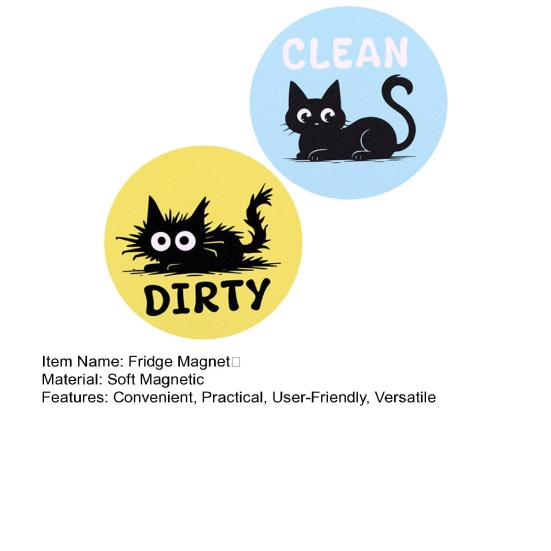 Dishwasher Clean Dirty Magnet Sign Cute Cat Round Magnetic Fridge Sticker Single-Sided Magnetic Indicator