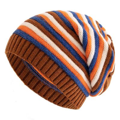 Nové dámské Slouchy zimní čepice Keep Warm Čepice s čepicí s pruhovaným designem Neformální pletená čepice