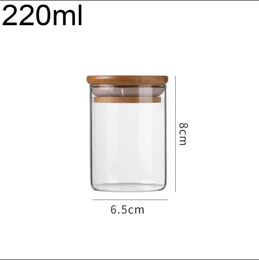 Transparent Glass Jar with Sealed Wooden Lid Multifunctional Food Storage Container Tea Candy Spice Storage Jar