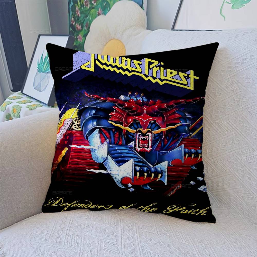 

J-Judas Priest Heavy Metal Band Pillow Case Cushion Cover Car Throw Pillow Case For Sofa Car Christmas Gift 40x40cm 45x45cm 12x12Inch