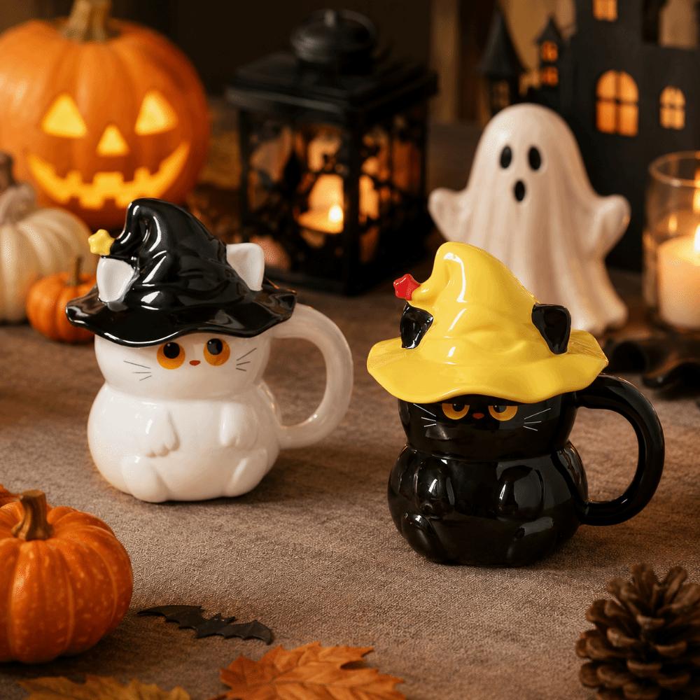with Lid Ceramic Ghost Cat Mug Creative Milk Cup Magic Hat Cartoon Cat Mug Breakfast Mug