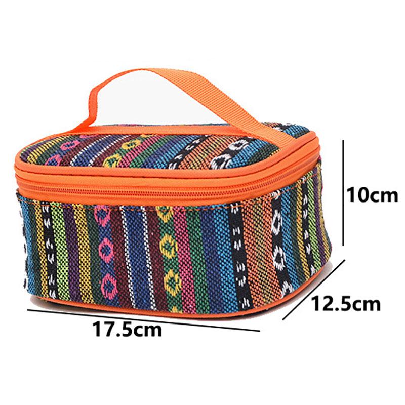 Waterproof Ethnic Print Storage Bag Compact Organizer Pouch for Travel Toiletry Kitchen Spice Essentials Portable Carry Handle