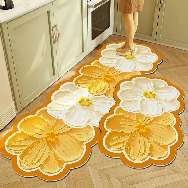 Flower Kitchen Floor Mat Non Slip Absorb Oil Kitchen Rug Oil Painting Long Carpet  Entrance Doormat  Kitchen Hallway Runner Rugs