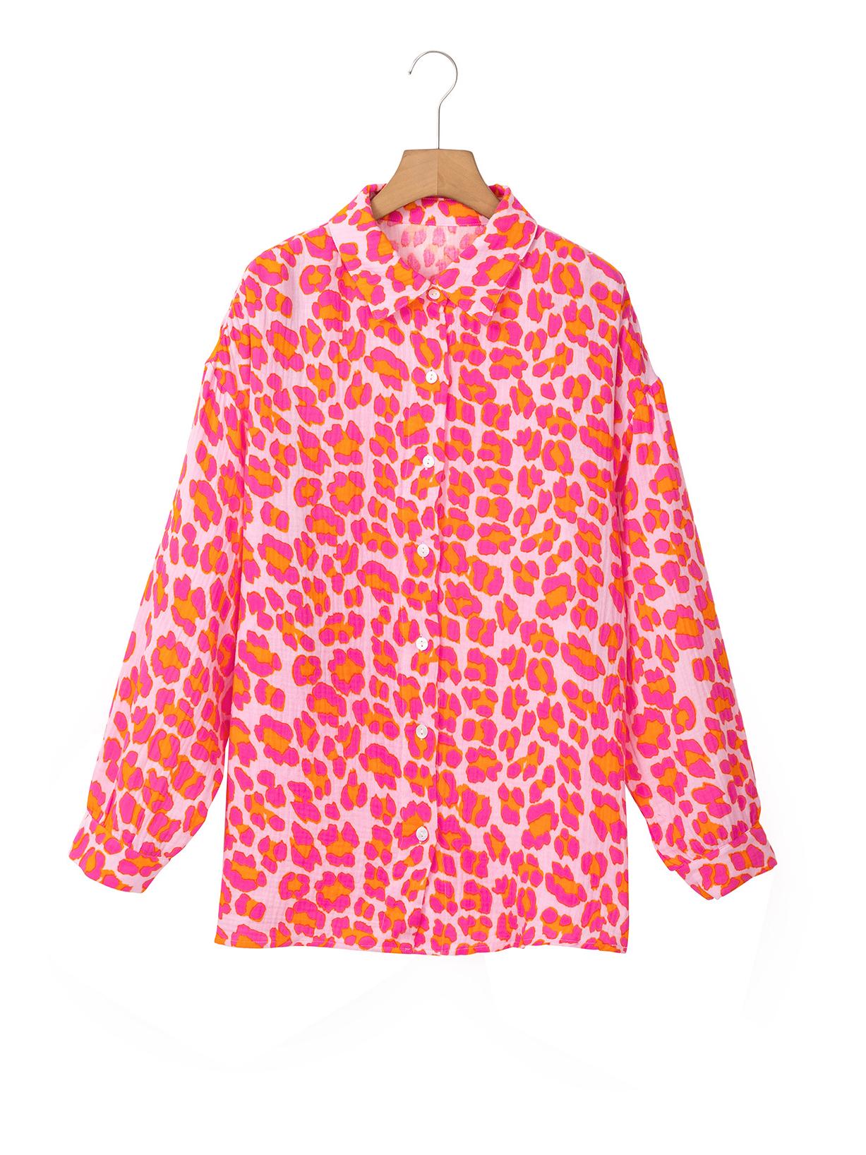 

Shiying Women s Leopard Print Long Sleeve Lapel Shirt - Autumn Fashion XL розы красного