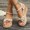 Women Summer Ankle Straps Wedge Sandals Plus Size Bowtie Decor Chunky Platform Shoes Woman Lightweight Thick Bottom Sandals