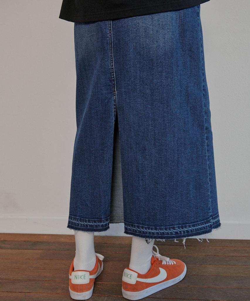 Mc Wood Gun Ronas 7993 Spandex Denim Whisker Medium Indigo Long Skirt
