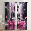 2pc     Scene Curtains Extraordinary Buddha and Lotus Fabric  Without Electricity Family Party Decoration Suitable for Festive