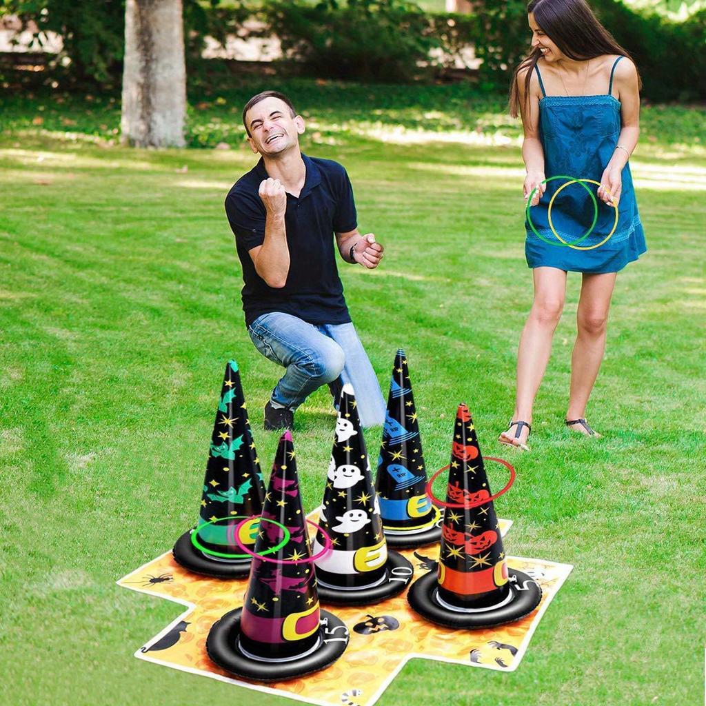 Ring Toss Set with Inflatable Witch Hat - Perfect for Indoor and Outdoor Parties, Inflatable Ring Toss Toy, Perfect Party Game