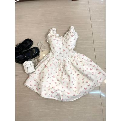 Small Waist Skirt Short Skirt Tall Floral Suspender Dress Women's Summer Tutu