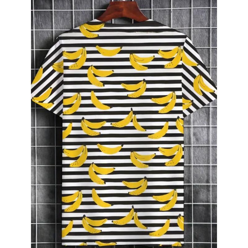 Men's 3D Printed Full Colorful Fruit Image Pattern T-shirt Humorous Digital Printed Short Sleeved T-shirt Breathable Polyester Round Neck Casual