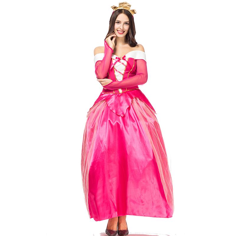 Beauty Princess Sleeping Aurora Adult Costume Pink Dress Gown Outfit Cosplay