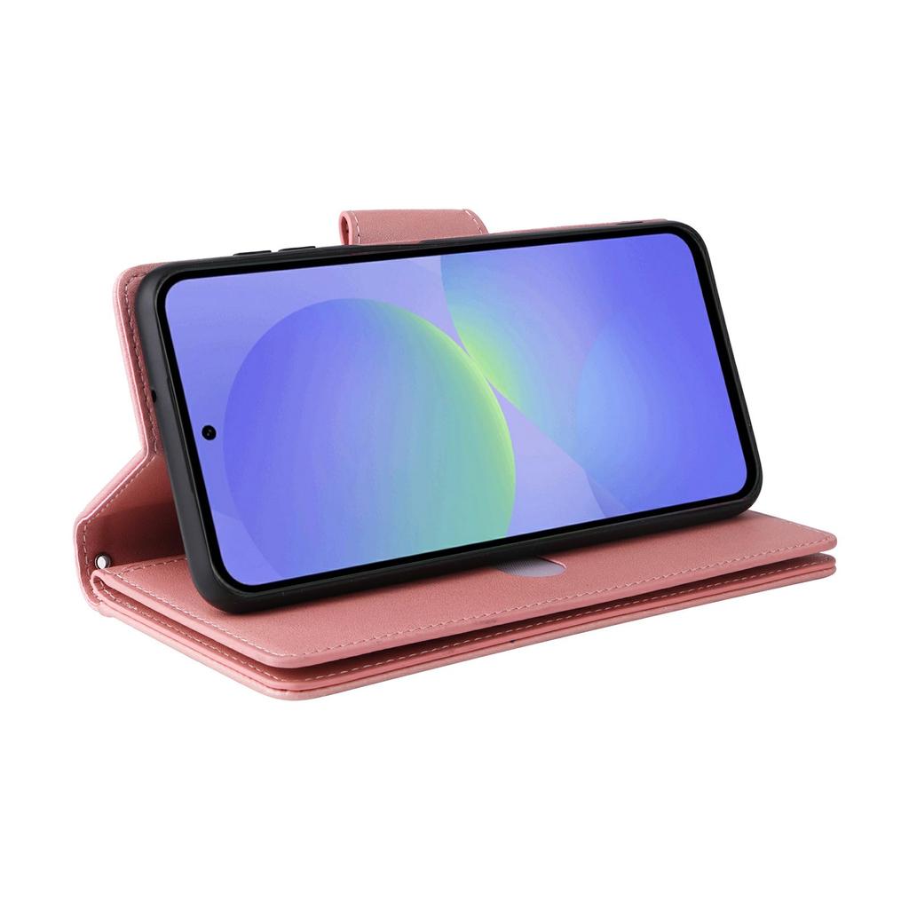 For Samsung Galaxy A37 5G Case Zipper Wallet Rivet Decor Leather Phone Cover with Wrist Strap