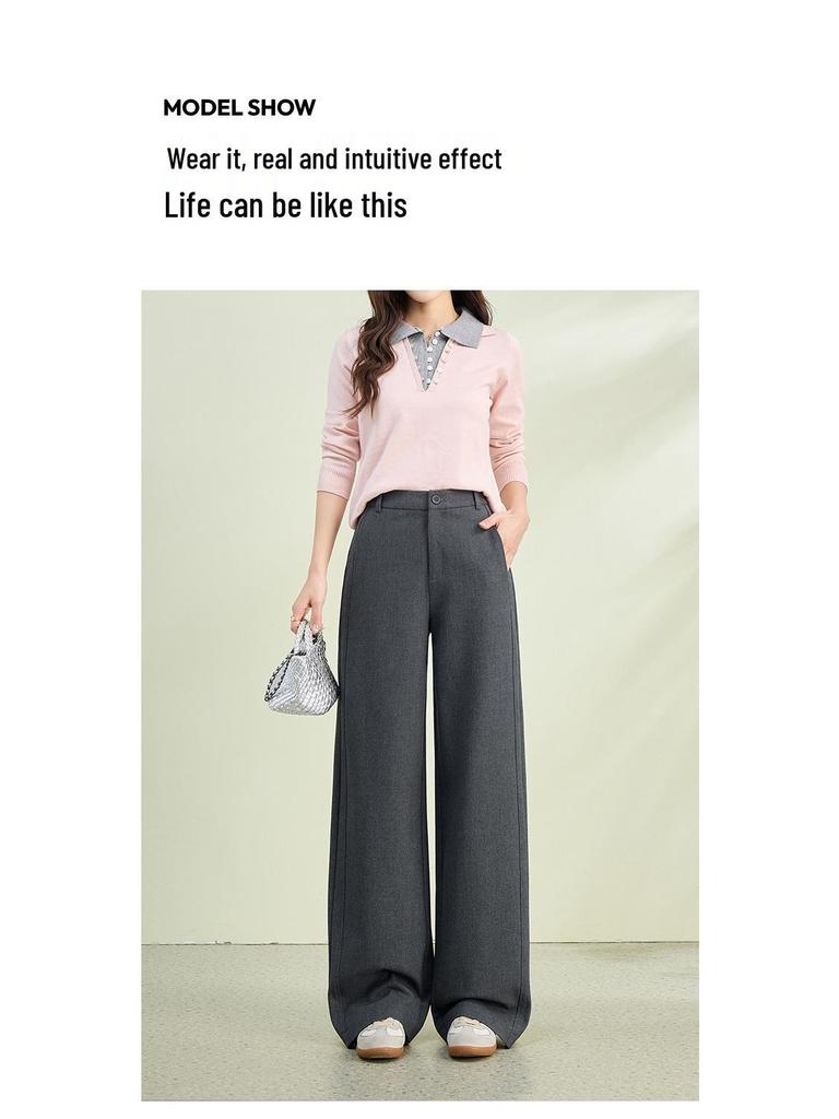 2026 Spring Collection Women's High-Waisted Slim Wide-Leg Pants - Sheep Wool Lyocell Blend, Draped Design, Versatile for Commute