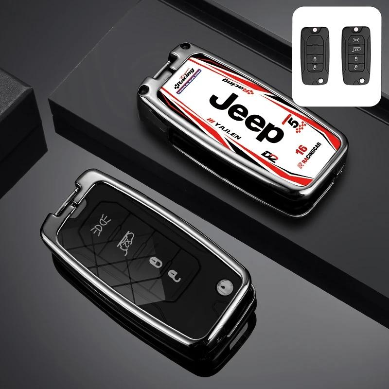 Zinc Alloy Racing Style Car Key Fob Cover for Jeep Wrangler Cherokee Compass Anti-Scratch Auto Key Case Shell Accessories AKW1