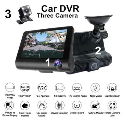 4'' Three Ways Car DVR FHD 1080P Dual Lens Video Recorder With Rearview Mirror Camera 170 Wide Angle Dash Cam Camcorder