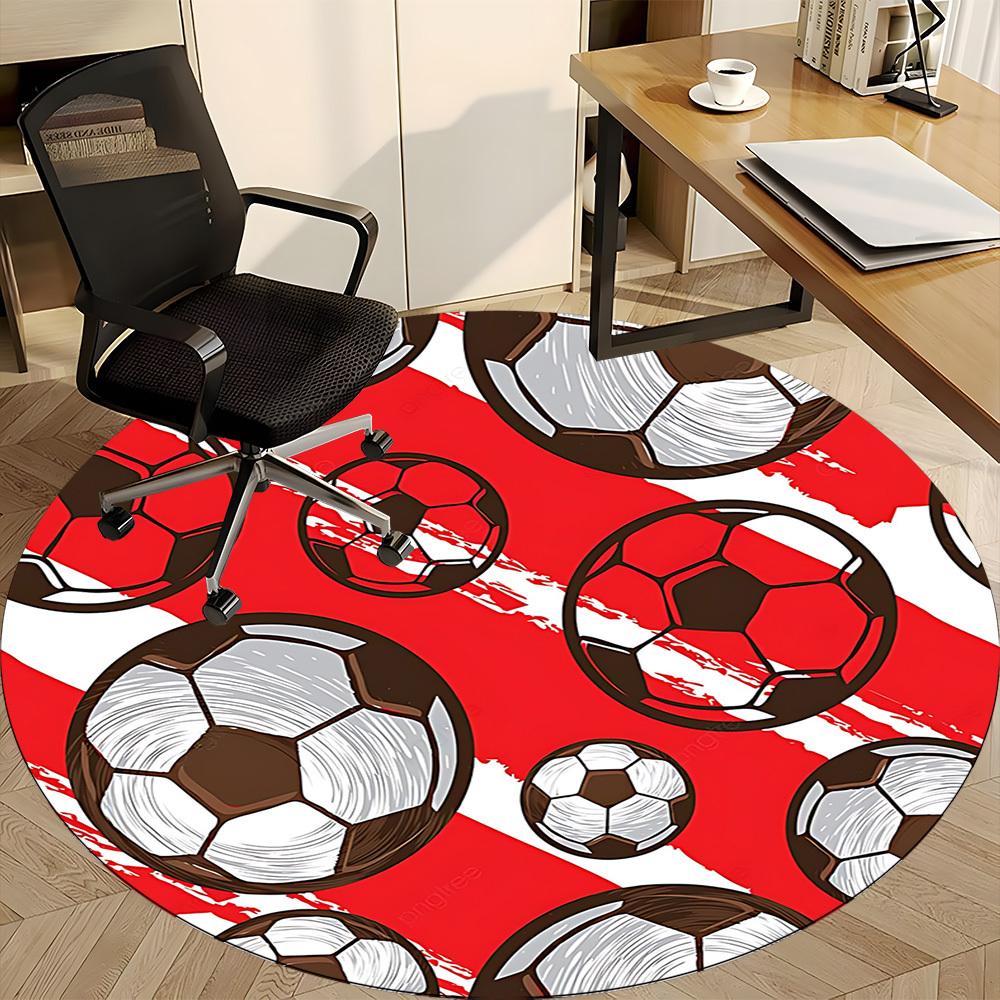 1PC Soccer Balls Pattern Office Round Area Rug, Indoor Mat Suitable ForOffice, Under Office Chairs Bedroom Living Room Home Decor, Room Deco, D086