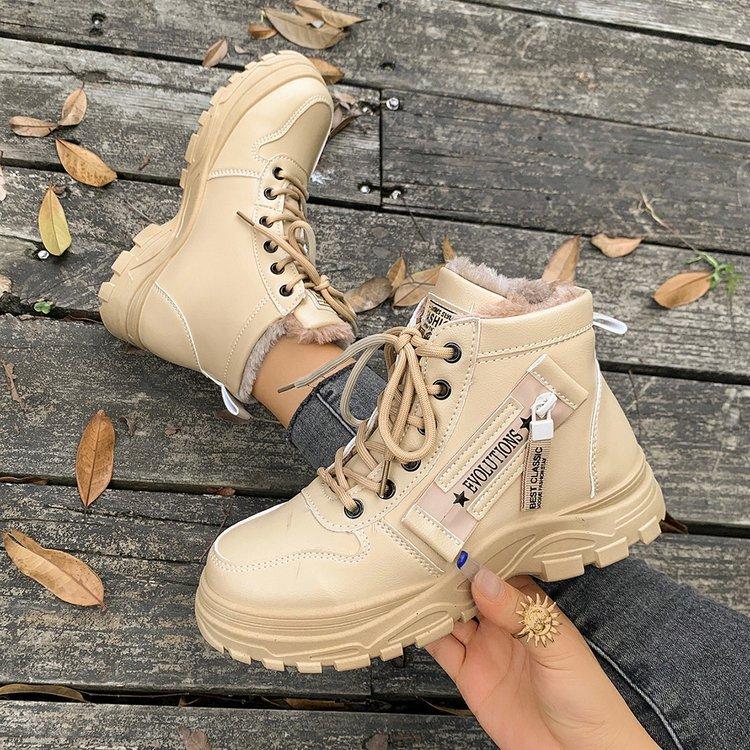 Women's Large Size Fur Mouth Thick Sole Soft Sole Winter Warm Fur Snow Boots Padded Lined Ankle Boots Non-Slip Hiking Sports Cotton Boots