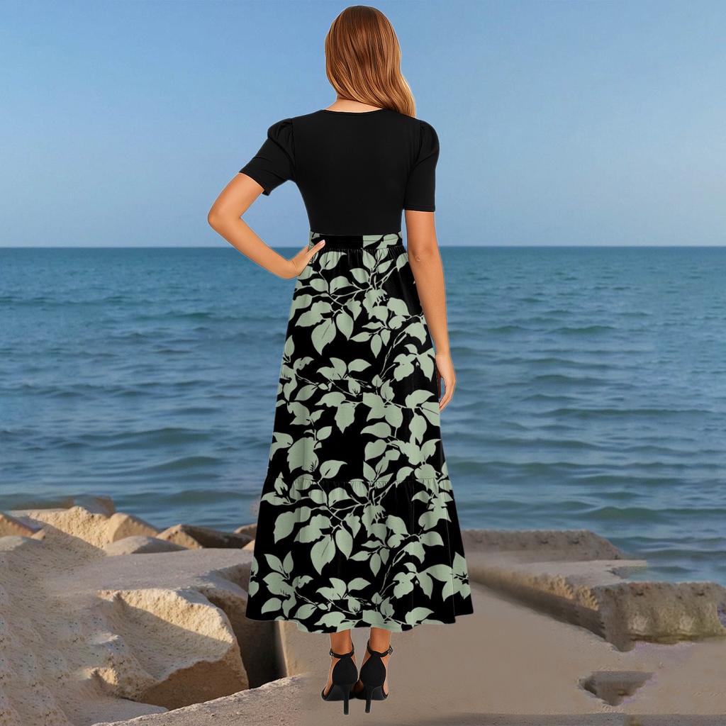 Dámské módní ležérní šaty s krátkým rukávem, kulatým výstřihem a potiskem, elegantní temperament