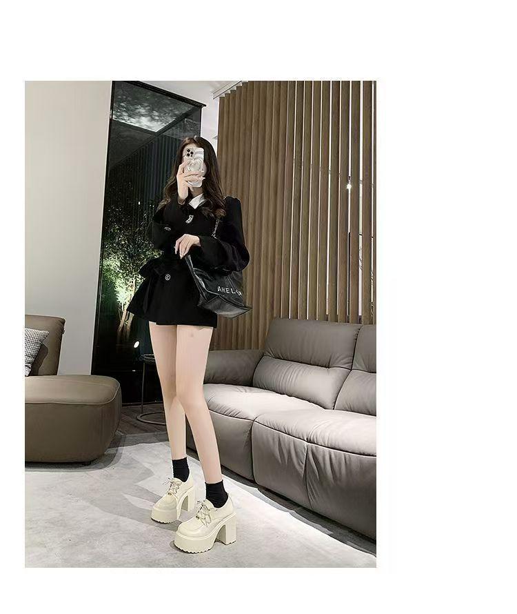 2025 Spring Women's Mary Jane High Heels: New Fashion Platform Chunky Lace-Up Leather Dress Shoes