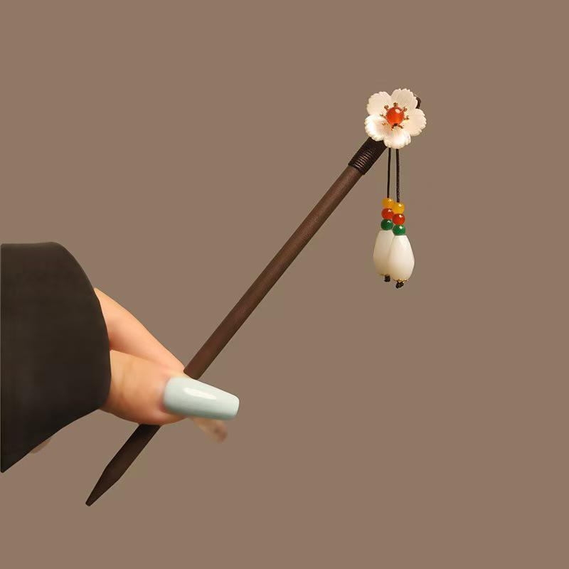 Elegant Red Rose Tassel Hairpin - U-shaped Hair Accessory for Women, Perfect for Updos and Traditional Attire.