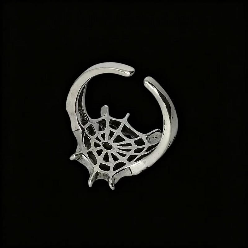 Adjustable Gothic Vintage Spiderweb Ring With Black Purple Crystal Inlay Women Men