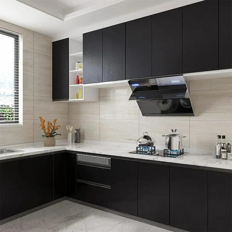 40Cm Household Black Wood Grain Simple Waterproof Home Decoration Oil Resistant Kitchen Cabinet Desktop Self-Adhesive Wallpaper