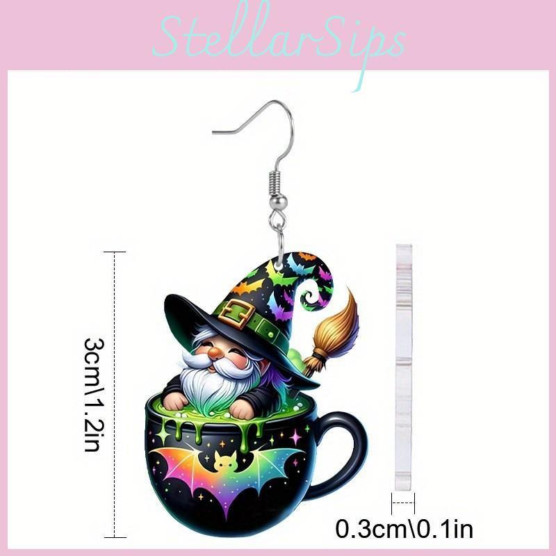 Halloween Themed Tea Cup Wizard Pattern Women Acrylic Earrings For Festive Dress Up