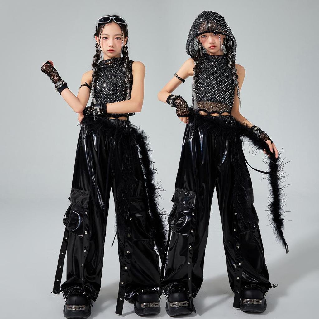 Girls' Silver Leather Jazz Dance Costume: Children's Practice & Street Dance Outfit for Trendy Fashion Shows
