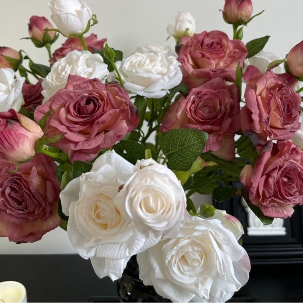 Burnt Edge Rose Artificial Rose Branch 3 Heads Fake Bouquet New Fake Peony  Wedding