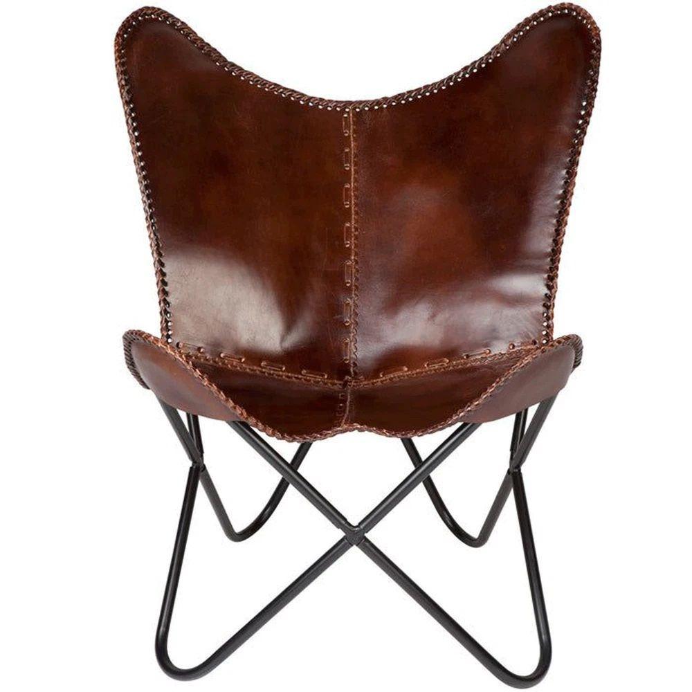 NEW Handmade leather butterfly chair Leather accent chair  living room chair
