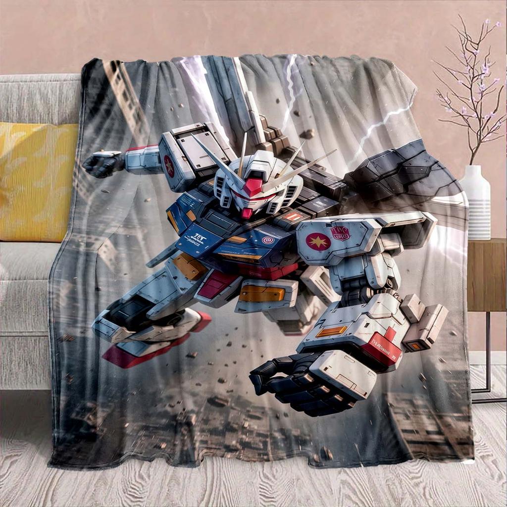 Gundam Anime Flannel Blanket - Soft Warm Perfect for Sofa, Bedding Camping Travel Office Home Decor -QJY