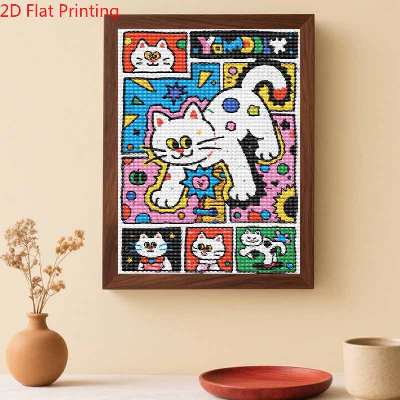 DIY 5D Diamond Art Kit Pop Art Comic Style Cat Pattern Rhinestone Canvas Painting for Modern Bedroom Living Room Wall Decor Full Drill Set