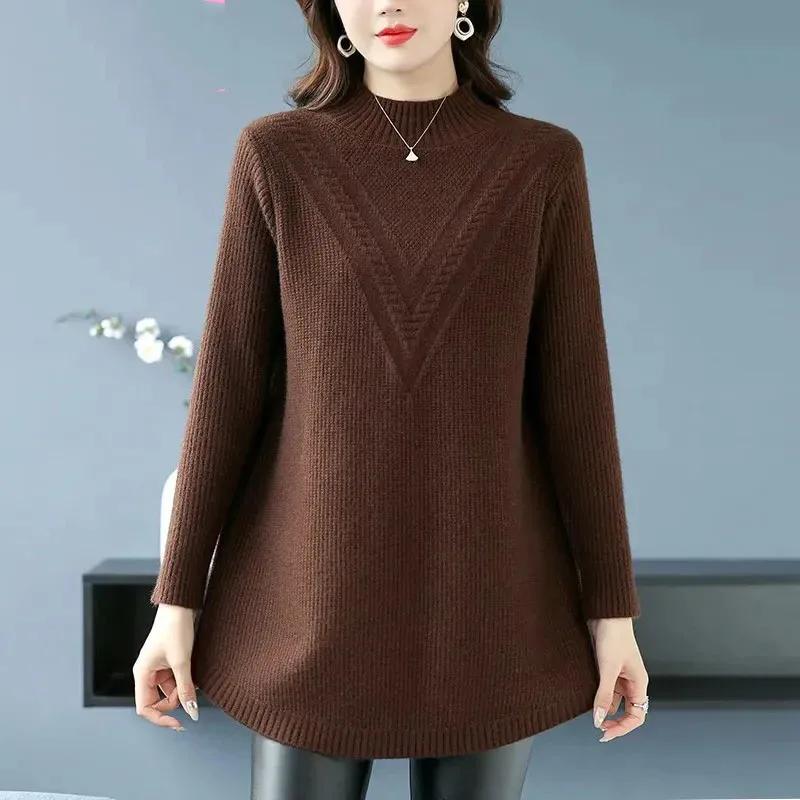Women's Fall and Winter Solid Color Medium-length Sweater Ageing Knitted Bottoming Shirt