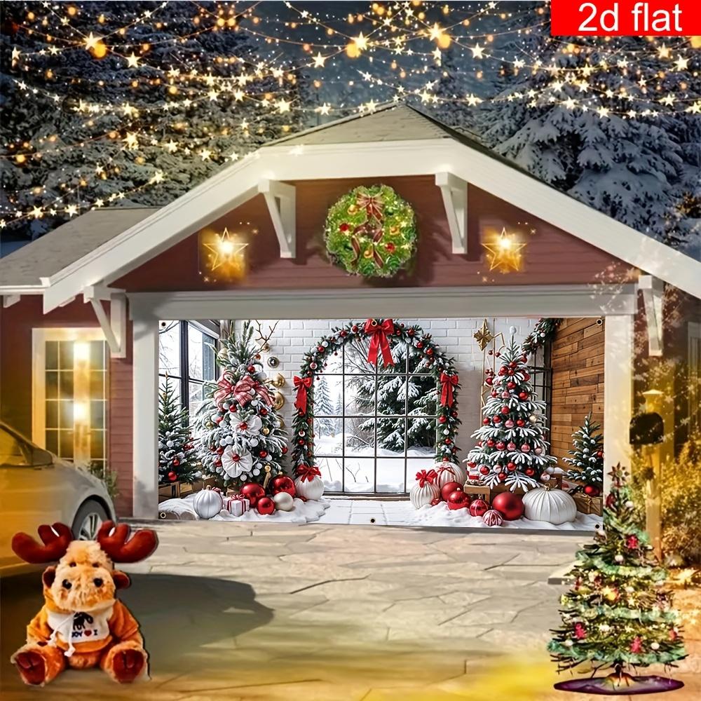 1 pieza de tela de fondo de pancarta navideña plana 2D, diseño de árbol de Navidad y regalo, decoración navideña, no requiere energía——sjs