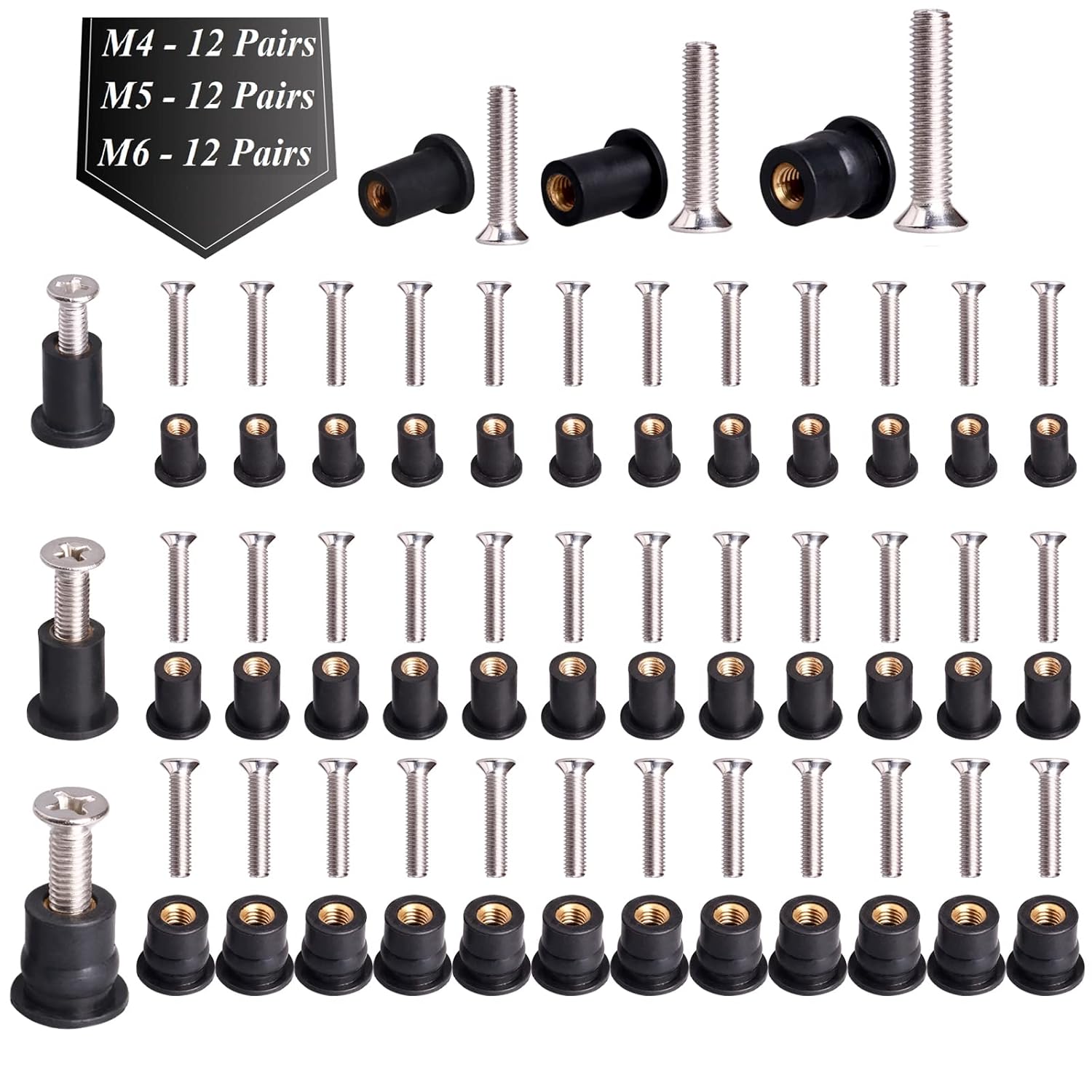 M4 M5 M6 Neoprene Well Nuts with Stainless Steel Screw Rubber Well Nuts Kayak Brass Copper Bolts Nut Kit for Kayak Motorcycle