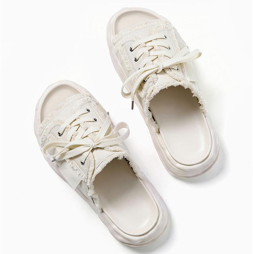 Fashion Men's Niche Designer Trendy One-piece Slides Men Lace-up Casual Outdoor Shoes Mens Versatile Style Breathable Slippers
