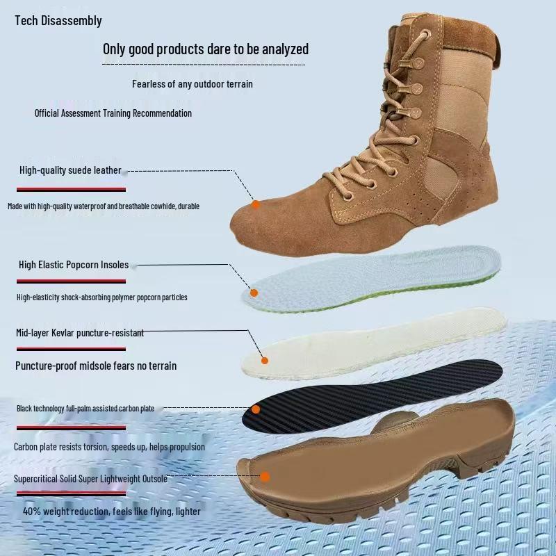 Men's Summer Ultra-Light Brown Combat Boots with Full-Length Carbon Plate - Tactical Training Footwear