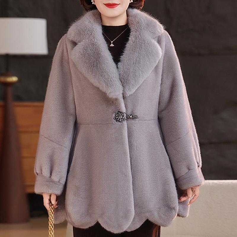 Luxurious Winter Faux Fur Coat for Women Thick Warm Outerwears Elegant Middle-aged Woman Fur Jacket