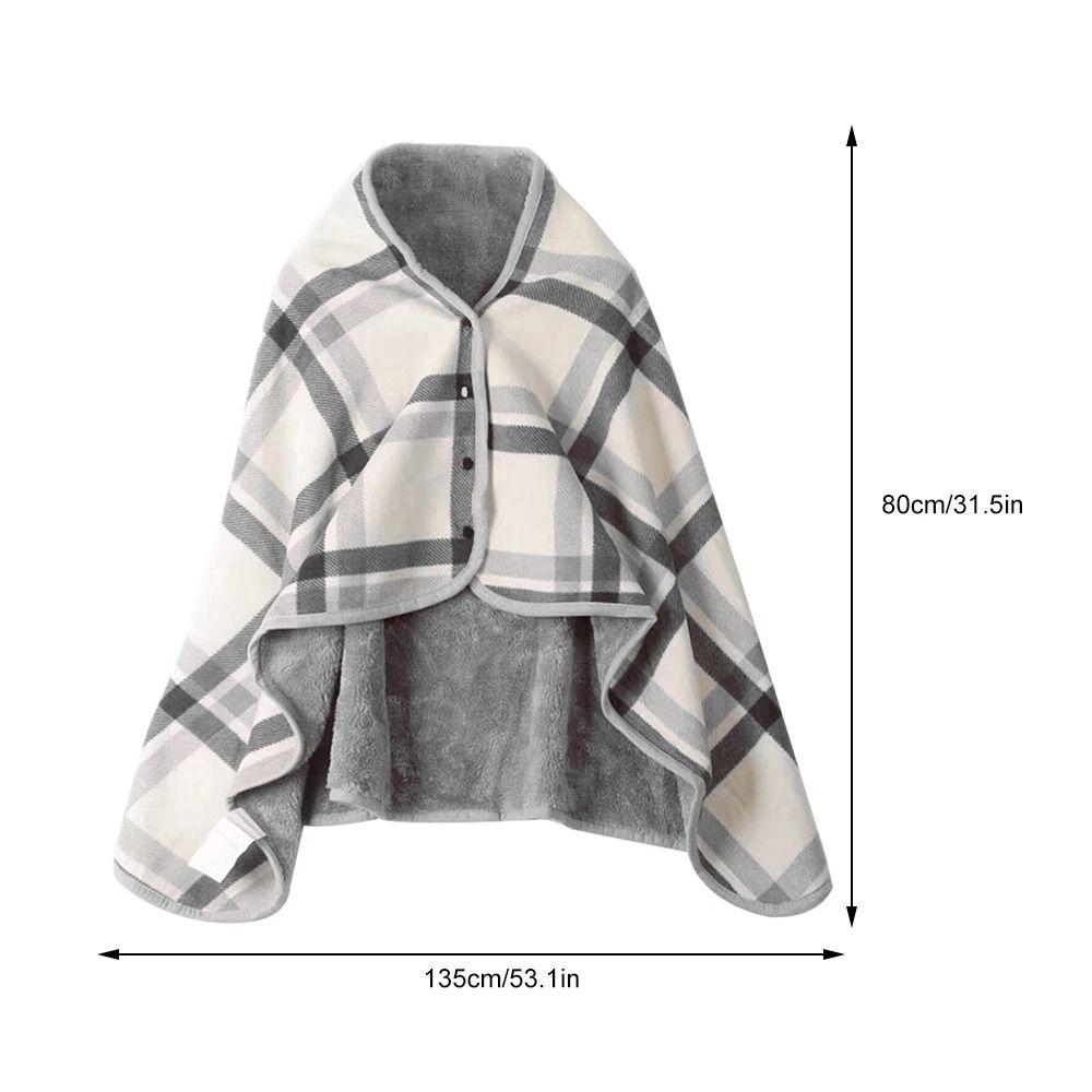Winter Multi-function Shawl Blanket Keep Warm with Button Wearable Blankets Casual Flannel Thick Plaid Blanket