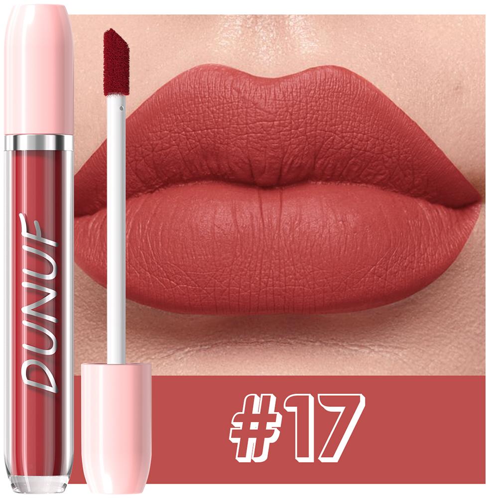 DUNUF Matte Liquid Lipstick Bean Paste Lip Gloss Long Lasting Waterproof Non‑Fading Easy To Apply Sexy Red Lip Glaze