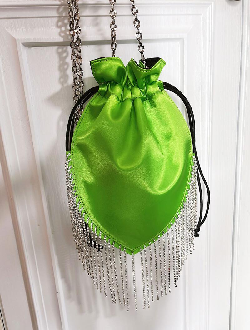 2025 New Fashion Women Rhinestone Tassel Evening Clutch Bag Luxury High-end Satin Diamonds Handbags Silk Crossbody Shoulder Bag зелёный