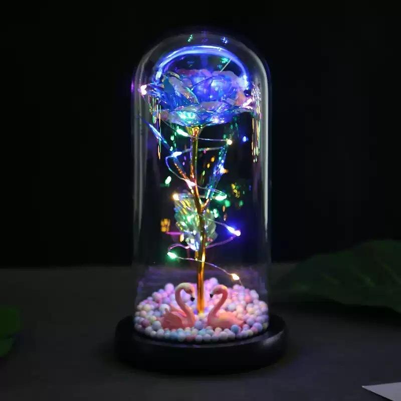 Eternal Flower Glass Cover Ornament Laser Rose Simulation Flower LED Light Creative Mother Valentine's Day Gift Couple Life