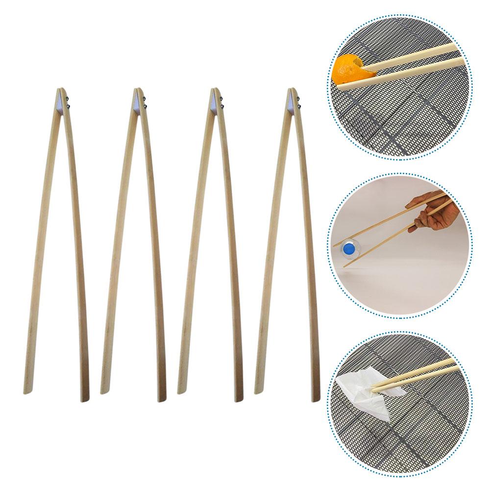 4 Pcs Bamboo Trash Picker Garbage Clamp Reusable Tong Sanitation Clip Litter Grabber Tool Household Merchandises Broom Dustpan