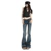 Women's Low-Waist Ripped Micro-Flare Jeans - Slimming Fit, Floor-Length, Autumn Style