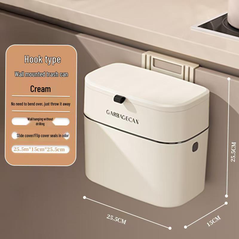 Wall-Mounted Hanging Trash Can with Lid for Kitchen and Bathroom