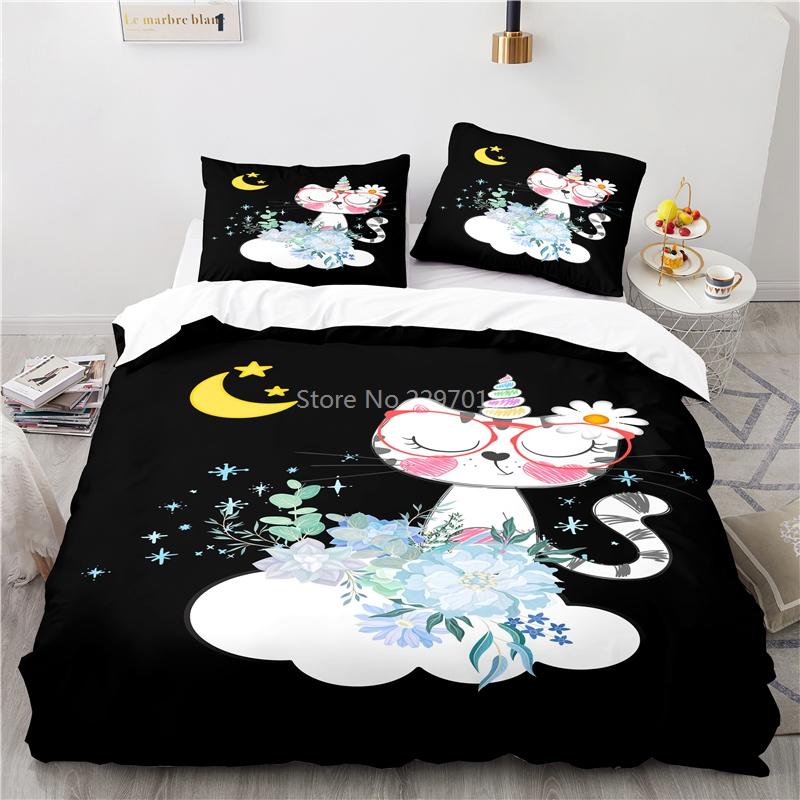 Cute Unicorn Pattern 3d Bedding Set Bed Linen 2/3pcs Blue Duvet Cover Set with Pillowcase Twin Full Queen King Size Home Textile